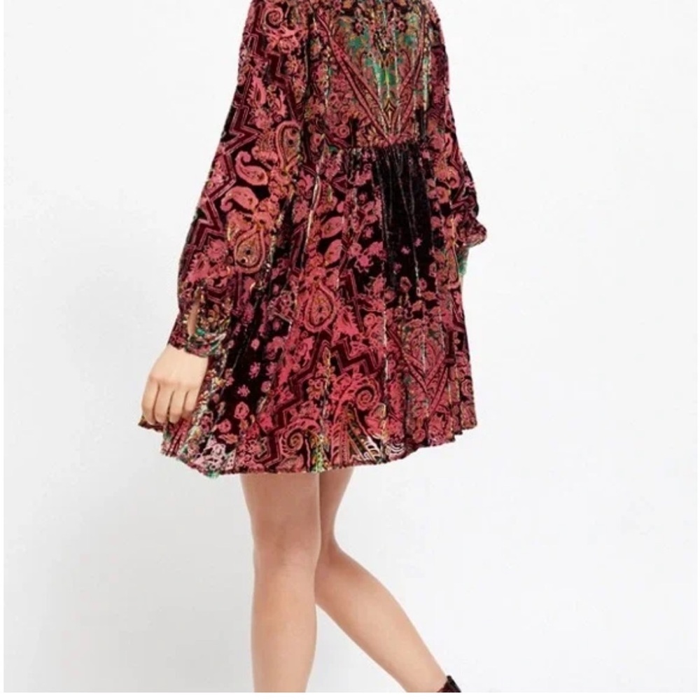 Free People Mirror Mirror Velvet Mini Dress in Wine Combo - Picture 4 of 14